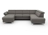 Wohnlandschaft SIT & MORE "Vincenzo U-Form", grau (hellgrau), B:317cm H:84cm T:93cm, Sofas, Wohnlandschaft, inklusive Kopfteilverstellung, wahlweise mit Bettfunktion, Bettkasten