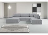 Wohnlandschaft WERK2 "Rotterdam, U-Form, in kuschelweichem Cord oder Breitcord. Breite 329cm", grau, B:325cm H:85cm T:190cm, 90% Polyester, 10% Nylon, Sofas, Wohnlandschaft, Design Sofa mit Schlaffunktion & Bettkasten, Cord, Grau