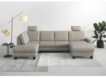 Wohnlandschaft HOME AFFAIRE "Summer U-Form", grau (steel), B:314cm H:91cm T:170cm, 95% Polyester, 5% Polyamid, Sofas, Wohnlandschaft, mit oder ohne Bettfunktion und Bettkasten, wengefarbene Holzfüße