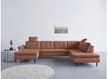 Wohnlandschaft HOME AFFAIRE "Birkholm U-Form", braun (haselnuss), B:347cm H:83cm T:226cm, 100% Polyester, Sofas, Wohnlandschaft, Armlehnverstellung, auch in Easy Clean Bezug - mit Wasser zu reinigen