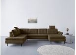 Wohnlandschaft HOME AFFAIRE "Birkholm U-Form", grün (olive), B:347cm H:83cm T:226cm, 100% Polyester, Sofas, Wohnlandschaft, Armlehnverstellung, auch in Easy Clean Bezug - mit Wasser zu reinigen