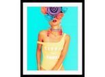 Bild QUEENCE "Lilli", bunt (farbe rahmen: schwarz, farbe bild(er): orange, pink, gelb, türkis), B:50cm H:70cm, Acrylglas, Holz, Papier, Bilder, Bild, HD Premium Poster-Druck inkl. Holzrahmen