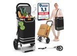ELONEO Einkaufstrolley klappbar, Einkaufswagen mit Kühlfach, 3in1 Trolley, Shopping Trolley 56L & Umhängetasche - Schwarz