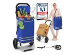 ELONEO Einkaufstrolley klappbar, Einkaufswagen mit Kühlfach, 3in1 Trolley, Shopping Trolley 56L & Umhängetasche - Blau