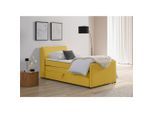 Mid.you , Gelb , Holz, Textil , Tanne , H3 , 17-Zonen , 100x200 cm , Bettkasten, gepolstertes Kopfteil , Schlafzimmer, Betten, Holzbetten, Holzbetten