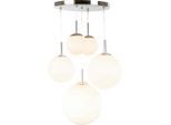 Globo , Opal, Nickelfarben , Metall, Glas , 90 cm , Beleuchtung, Innenleuchten, Hängeleuchten, Hängeleuchten mehrflammig