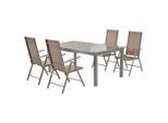 Gardenson , Silberfarben, Taupe , Metall, Textil , Uni , Tisch ausziehbar, Stuhl klappbar, Tisch mit Glasplatte, platzsparend verstaubar, Rückenlehne mehrfach verstellbar , Gartenmöbel, Gartenmöbel-Sets, Gartengarnituren