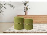 Sitzhocker KAYOOM "Hocker Milas 2er-Set, Praktischer und versteckter Stauraum", grün (pistachio, grün), B:31,5cm H:38cm T:36cm, Korpus: MDF / Bezug: 100% Polyester (Samt) / Sockel: Edelstahl, Hocker, Sitzhocker, stapelbar, mit Stauraum, Edelstahlsockel, Farbenfroh unaufdringlich