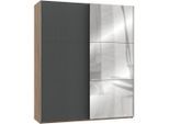 Mid.you , Graphitfarben, Eichefarben , Holzwerkstoff , 4 Fächer , 200x236x65 cm , BQ - Bündnis für Qualität, Made in Germany, DIN EN ISO 9001 , umfangreiches Zubehör erhältlich, in verschiedenen Größen erhältlich, in verschiedenen Holzdekoren erhältlich , Schlafzimmer, Kleiderschränke, Schwebetürenschränke