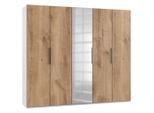 Mid.you , Weiß, Eichefarben , Holzwerkstoff , 3 Fächer , 250x216x58 cm , BQ - Bündnis für Qualität, Made in Germany, DIN EN ISO 9001 , umfangreiches Zubehör erhältlich, in verschiedenen Größen erhältlich, in verschiedenen Holzdekoren erhältlich, Schrankfront mit Spiegel , Schlafzimmer, Kleiderschränke, Drehtürenschränke