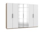 Mid.you , Weiß, Eichefarben , Holzwerkstoff , 3 Fächer , 300x216x58 cm , BQ - Bündnis für Qualität, Made in Germany, DIN EN ISO 9001 , umfangreiches Zubehör erhältlich, in verschiedenen Größen erhältlich, in verschiedenen Holzdekoren erhältlich, Schrankfront mit Spiegel ,