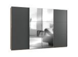 Mid.you , Graphitfarben, Eichefarben , Holzwerkstoff , 8 Fächer , 350x236x65 cm , BQ - Bündnis für Qualität, Made in Germany, DIN EN ISO 9001 , umfangreiches Zubehör erhältlich, in verschiedenen Größen erhältlich, in verschiedenen Holzdekoren erhältlich , Schlafzimmer, Kleiderschränke, Schwebetürenschränke