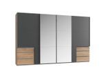 Mid.you , Graphitfarben, Eichefarben , Glas, Holzwerkstoff , 6 Fächer , 6 Schublade(n) Schubladen , 350x216x65 cm , BQ - Bündnis für Qualität, Made in Germany, DIN EN ISO 9001 , in verschiedenen Größen erhältlich, in verschiedenen Holzdekoren erhältlich, Schrankfront mit Spiegel ,