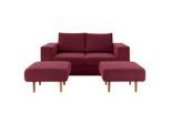 Looks by W.Joop , Rot, Beere , Textil , Eiche , massiv , 252x96x107 cm , Made in EU , Rücken echt ,