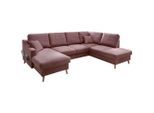 P & B , Rosa , Textil , Buche , massiv , Struktur , Füllung: Schaumstoff,Schaumstoff , U-Form , 301x200 cm , Made in EU , Liegefunktion, Schlafen auf Sitzhöhe , Wohnzimmer, Sofas & Couches, Wohnlandschaften, Wohnlandschaften U-Form