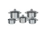 GSW , Edelstahlfarben , Glas , 16 cm,20 cm,16 cm , 1.8 l,3.4 l,1.4 l,1.5 l,2.8 l , ISO 9001 , backofengeeignet, hitzebeständige Griffe, rostfrei, Griffe werden nicht heiß, optimale Wärmeverteilung, leichte Reinigung, verkapselter Sandwichboden,mit Dampfablass, backofengeeignet , Kochen & Essen, Töpfe, Kochtopfsets