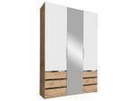 Mid.you , Silberfarben, Weiß, Eichefarben , Holzwerkstoff , 2 Fächer , 6 Schublade(n) Schubladen , 150x216x58 cm , BQ - Bündnis für Qualität, Made in Germany, DIN EN ISO 9001 , umfangreiches Zubehör erhältlich, in verschiedenen Holzarten erhältlich, in verschiedenen Größen erhältlich, Schrankfront mit Spiegel , Schlafzimmer, Kleiderschränke, Drehtürenschränke