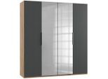 Mid.you , Graphitfarben, Eichefarben , Holzwerkstoff , 2 Fächer , 200x216x58 cm , BQ - Bündnis für Qualität, Made in Germany, DIN EN ISO 9001 , umfangreiches Zubehör erhältlich, in verschiedenen Größen erhältlich, in verschiedenen Holzdekoren erhältlich, Schrankfront mit Spiegel , Schlafzimmer, Kleiderschränke, Drehtürenschränke