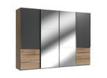 Mid.you , Graphitfarben, Eichefarben , Glas, Holzwerkstoff , 5 Fächer , 6 Schublade(n) Schubladen , 300x216x65 cm , BQ - Bündnis für Qualität, Made in Germany, DIN EN ISO 9001 , umfangreiches Zubehör erhältlich, in verschiedenen Größen erhältlich, in verschiedenen Holzdekoren erhältlich, Schrankfront mit Spiegel ,