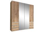 Mid.you , Silberfarben, Eichefarben , Glas, Holzwerkstoff , 2 Fächer , 6 Schublade(n) Schubladen , 200x216x58 cm , BQ - Bündnis für Qualität, Made in Germany, DIN EN ISO 9001 , umfangreiches Zubehör erhältlich, in verschiedenen Holzarten erhältlich, in verschiedenen Größen erhältlich, Schrankfront mit Spiegel , Schlafzimmer, Kleiderschränke, Drehtürenschränke