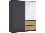 Drehtürenschrank RAUCH "Kleiderschrank Schrank Garderobe COSTA in den Breiten 91/136/181 cm", graumetallic, eiche artisan, eingriffe graumetallic, B:181cm H:197cm T:54cm, Holzwerkstoff, Schränke, Drehtürenschrank, mit Spiegel, grifflose Front und Push-to-Open Funktion MADE IN GERMANY