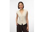 Jerseyweste VERO MODA "VMSCARLET SL FITTED TOP JRS EXP", Damen, Gr. M, birch, Jersey, Obermaterial: 80% Polyester, 15% Viskose, 5% Elasthan, unifarben, regular fit normal, V-Ausschnitt, Westen, Materialmix mit Stretch, regular fit
