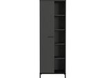 Regalschrank Monaco, 5 Fächer, 4 Fachböden, 1 Tür mit Griffen, B 640 x T 340 x H 1900 mm, Holz/Metall, graphit/schwarz