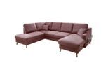P & B , Rosa , Textil , Buche , massiv , Struktur , Füllung: Schaumstoff,Schaumstoff , U-Form , 301x200 cm , Made in EU , Liegefunktion, Schlafen auf Sitzhöhe , Wohnzimmer, Sofas & Couches, Wohnlandschaften, Wohnlandschaften U-Form