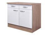 FlexWell , Sonoma Eiche, Weiß Hochglanz , Holzwerkstoff , 1 Fächer , 2 Schublade(n) Schubladen , einzeln stellbar , 100x86x60 cm , Made in Germany , individuell planbar , Küche, Küchenblöcke, Küchenschränke, Küchenunterschränke