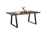 Ambia Home Esstisch , Naturfarben, Schwarz , Holz, Metall, Glas , Recyclingholz , massiv , rechteckig , U-Form , 95x76x190 cm , Esszimmer, Esstische, Holztische, Massivholztische
