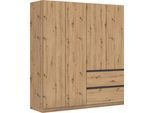 Drehtürenschrank RAUCH "Kleiderschrank Schrank Garderobe COSTA in den Breiten 91/136/181 cm", braun (eiche artisan, eingriffe graumetallic), B:181cm H:197cm T:54cm, Holzwerkstoff, Schränke, Drehtürenschrank, viel Platz, grifflose Front und Push-to-Open Funktion MADE IN GERMANY