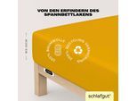 Spannbettlaken SCHLAFGUT "EASY JERSEY Bettlaken, 150 g/m², 100% Baumwolle, Spannbetttuch", gelb (gelb deep), L:200cm, Jersey, Obermaterial: 100% Baumwolle, Bettlaken, Spannbettlaken, Spannbettlaken bis 22 cm Höhe, bügelfrei, pflegeleicht, perfekter Sitz