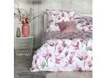 Wendebettwäsche APELT "Dorothy", weiß, B/L: 135cm x 200cm, 1 Stk., 1 Stk., Satin (Bio-Baumwolle), B/L: 80cm x 80cm, Satin (Bio-Baumwolle), Obermaterial: 100% Baumwolle, Bettwäsche, Wendebettwäsche, exklusive Design Bettwäsche mit großblütigen Magnolienzweige