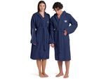 Bademantel ARENA "arena Unisex Zeppelin Bademantel" Gr. L, blau (navy, weiß), L:118cm, Baumwolle, Hausmäntel, Bademantel, Schwimmbad, Sauna, Baumwolle, Unisex, weich, bequem, Kapuze, leicht