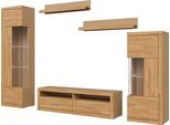 Wohnwand OTTO HOME "Ribe Wohnwand Set-5 St.", braun (eiche teilmassiv), B:240cm H:180cm T:35cm, Holz teilmassiv, Kastenmöbel-Sets, Wohnwand, Glaseinsatz aus gehärtetem Glas,Böden teilweise versetzbar