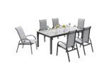 Gardenson , Graphitfarben, Grau , Metall, Glas, Textil , Stühle stapelbar, Rückenlehne mehrfach verstellbar , Gartenmöbel, Gartenmöbel-Sets, Gartengarnituren