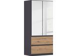Drehtürenschrank RAUCH "Kleiderschrank Schrank Garderobe COSTA in den Breiten 91/136/181 cm", graumetallic, eiche artisan, eingriffe graumetallic, B:91cm H:197cm T:54cm, Holzwerkstoff, Schränke, Drehtürenschrank, mit Spiegel, grifflose Front und Push-to-Open Funktion MADE IN GERMANY