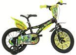 Kinderfahrrad DINO BIKES "Dinosaurier T-Rex" Gr. 30, schwarz, Fahrräder, Kinder, 30cm, 16 Zoll (40,64cm), mit Stützrädern, Frontschild und coolen Schutzblechen