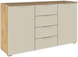 Kombikommode OTTO HOME "Sideboard Schubladenkommode AGORDO mit Dekor- oder Hochglanzfront", beige (eiche artisan, beige (champagner)), B:120cm H:81cm T:42cm, Holzwerkstoff, Sideboards, Kombikommode, vier große Schubladen, mit insgesamt 4 Einlegeböden MADE IN GERMANY