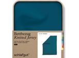 Bettbezug SCHLAFGUT "Premium Bettbezug Knitted Jersey (1 St)", blau (petrol deep), B:155cm L:220cm, Jersey, Obermaterial: 95% Baumwolle, 5% Elasthan, Bettbezüge, Ton-in-Ton Reißverschluss, Bio-Baumwolle mit Elasthan, Uni, OEKO Tex
