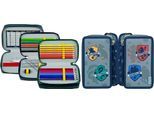 Federmäppchen SCOOLI "Tripledecker, Harry Potter", Kinder, bunt (harry potter), Polyester, Schreibgeräteetuis Federmäppchen, befüllt, inklusive Geodreieck