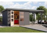 Gartenhaus KARIBU "Jupiterino 5 SET, in verschiedenen Farben", terragrau, graualuminium, ohne Fußboden, Blechdach, Massivholz, Gartenhäuser, Gartenhaus, inkl. Anbaudach