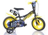 Kinderfahrrad DINO BIKES "12" Batman stabiler Stahl-Rahmen, Stützräder, kindgerecht" Gr. 21, schwarz, Fahrräder, Kinder, 21cm, 12 Zoll (30,48cm), mit Stützrädern, Trinkflasche und Frontschild