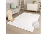 Teppich CARPET CITY "WAVES 501", weiß, B:160cm H:12mm L:230cm, Obermaterial: 100% Polyester, Teppiche, Teppich, Kurzflor, Hochtief-Muster/ 3D-Effekt, Uni, Wohnzimmer, Schlafzimmer