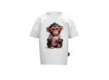 T-Shirt TRIGEMA "TRIGEMA T Shirt mit süßem "Baby Affe Mädchen" Print", Mädchen, Gr. 104, weiß, Single Jersey, 100% Baumwolle, Basic, Rundhals, Shirts T-Shirt