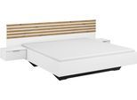 Bettanlage RAUCH "Doppelbett Futonbett LAMELLA in schwebender Optik", weiß (alpinweiß, eiche artisan), B:245cm H:91cm T:205cm, Holzwerkstoff, Schlafzimmermöbel-Sets, Bettanlage, mit eleganter Lamellenabsetzung und 2 Hängenachttische MADE IN GERMANY