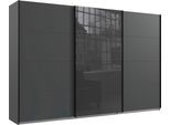 Schwebetürenschrank WIMEX "Norderstedt", grau (graphit, glas grau), B:313cm H:210cm T:64cm, Holzwerkstoff, Schränke, Schwebetürenschrank, INKLUSIVE 2 Stoffboxen und 2 zusätzliche Einlegeböden, mit Glastür