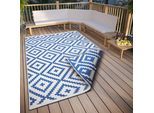 Teppich OTTO HOME "Ronda Wendeteppich" Gr. 6, blau (blau, creme), B:200cm H:5mm L:290cm, Kunstfaser, Teppiche, Teppich, Sisal-Optik, Flachgewebe, In- und Outdoor, geometrisches Boho Design