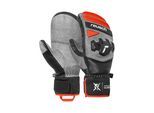 Fäustlinge REUSCH "Worldcup Warrior Team Mitten", Damen, Gr. 7.5, schwarz, silberfarben, 73% Polyester, 25% Ziegenleder, 2% Lederimitat, mehrfarbig, Handschuhe Fäustlinge, mit winddichter und atmungsaktiver Funktion