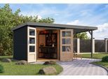 Gartenhaus KARIBU "Jupiterino 3,5 SET, in verschiedenen Farben", anthrazit, graualuminium, ohne Fußboden, Blechdach, Massivholz, Gartenhäuser, Gartenhaus, inkl. Anbaudach